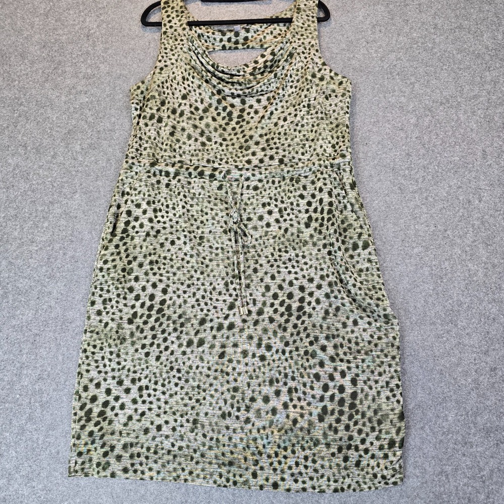 Jennifer Lopez Sheath Dress Women L Green Animal Print Draped Cowl Neck Pullover